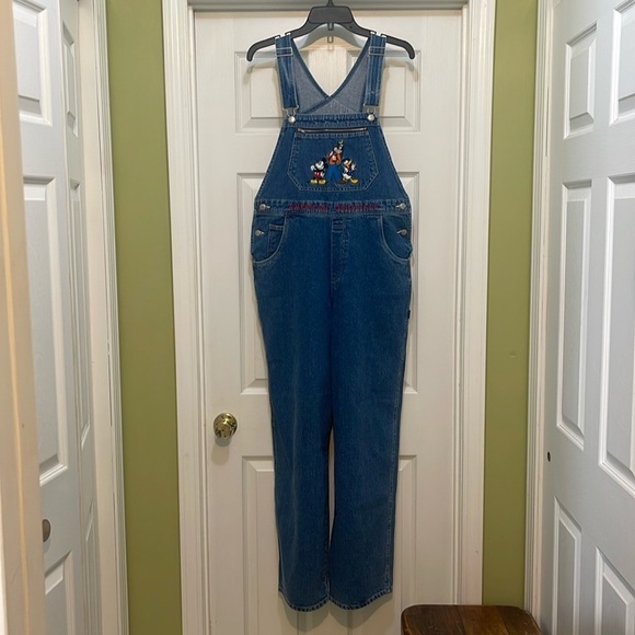 Disney Pants - Y2K Disney Blue Jean Overalls - Pluto, Mickey & Donald Duck - size L/XL